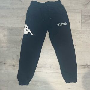 Kappa black sweatpants with white vinyl logo on side size 6Y